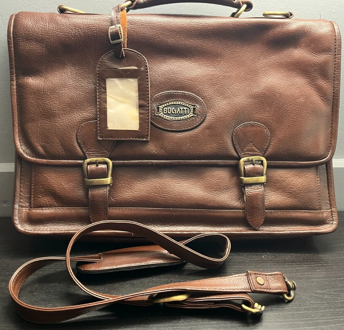 Vintage Men Women Unisex Messenger Bag Handbag Bugatti Leather