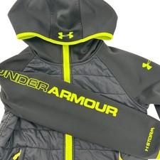 Under Armour ColdGear Infrared Puffer Jacket Youth Med Black Neon Yellow Hooded