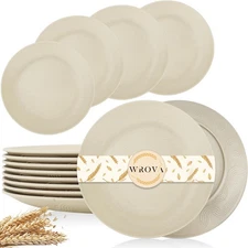 Wheat Straw Dinner Plates 10 Inch Unbreakable Set of 8 - Dishwasher & Microwa...
