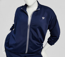 Reebok Women's Blue Logo Tricot Long-Sleeve Track Jacket Size XS