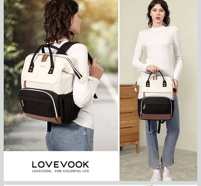 LOVEVOOK Laptop Backpack 15.6 Business USB Port Large Capacity BLK Brown WHT NEW