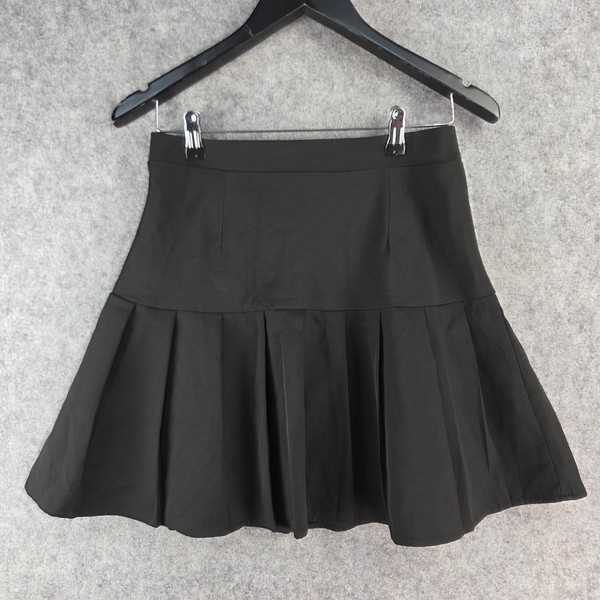 Valleygirl Skirt Womens 10 Black Pleated Mini Skater Drop Waist Flared Zip 18494