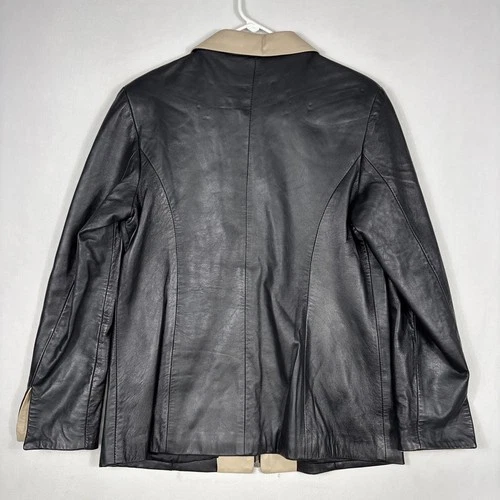 Vintage Vera Pelle Leather Jacket Men's 46 Black Biker Bomber Coat Made In Italy image 2