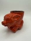 Vintage Frankoma MCM 50s Ceramic Orange Sitting Pig Rustic Farmhouse Planter