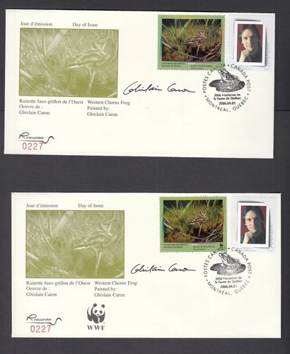 CANADA QUEBEC 2006 DUCK STAMP FDC WITH MATCHING WWF FDC BOTH ARTIST SDIGNED VFNH