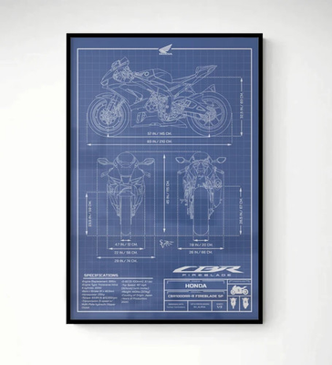 #ad Honda CBR1000RR R Fireblade SP 2021 Informational Blueprint Motorcycle Poste $19.99