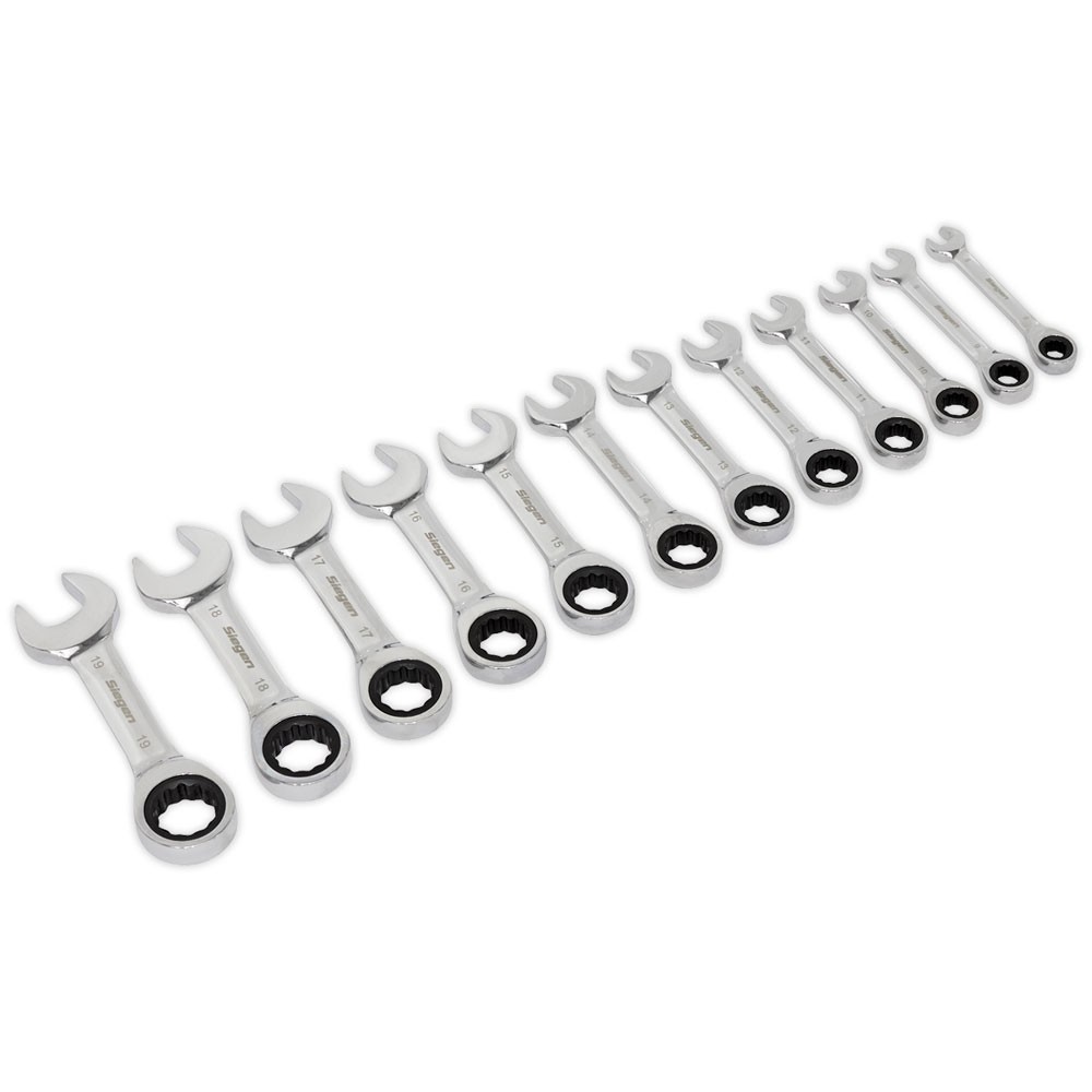 Siegen Stubby Ratchet Combination Spanner Set 12pc Metric