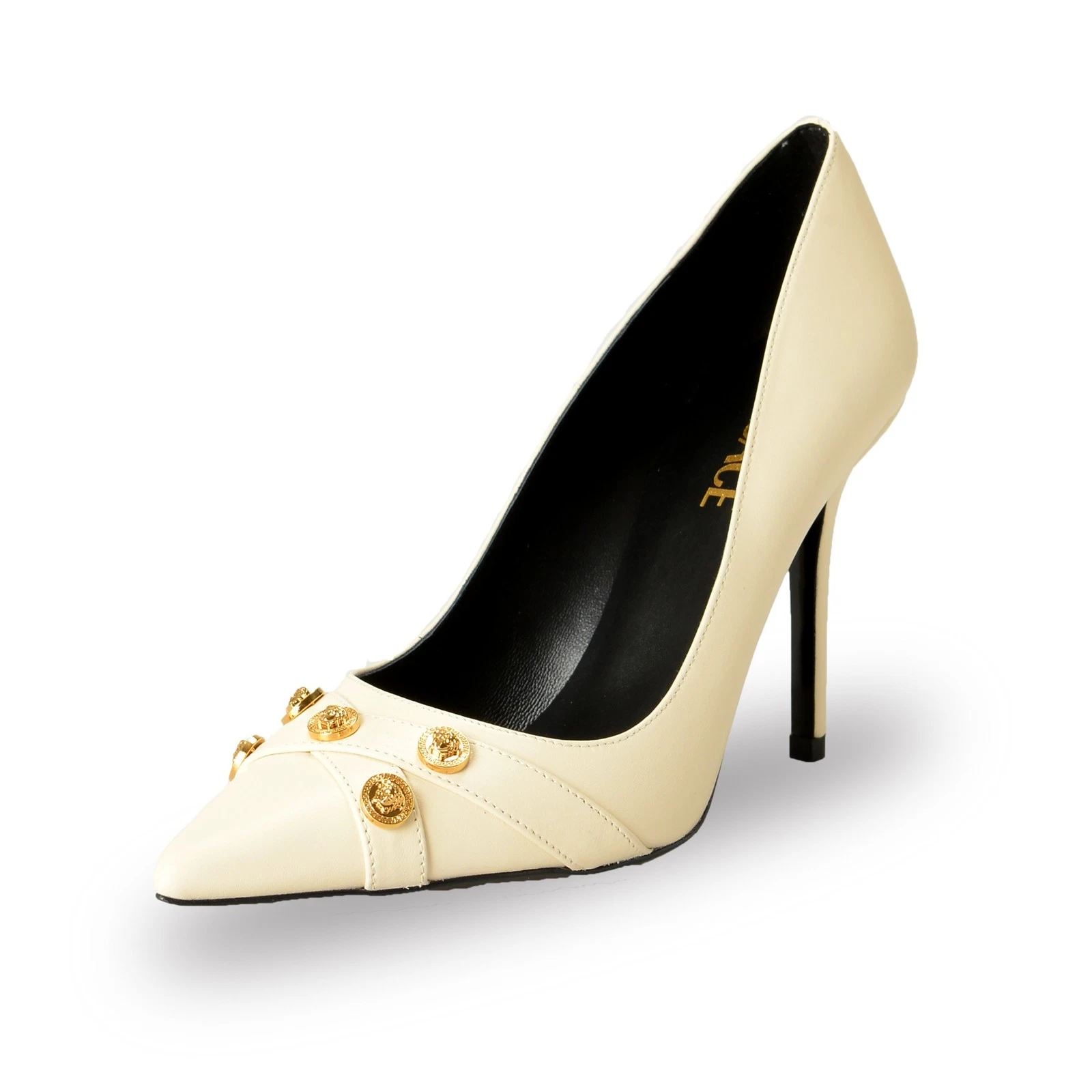 Versace — Versace Women's Gold Medusa Beige 100% Leather Heeled Pumps Shoes US 7 IT 37
