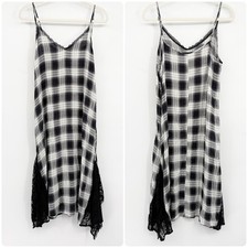 Lovestitch Women Plaid Lace Trim Cyber Grunge Gothic Midi Slip Dress Size M