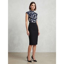 NWT T Tahari Blue Black Abstract Sound Wave Print Mock Neck Dress Size XS