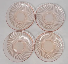 Arcoroc France Rosaline Pink Swirl Glass Saucer Lot/Set of 4