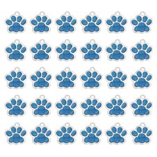 Enamel Paw Print Charms with Glitter Powder, 50Pcs Silver Tone/Blue 