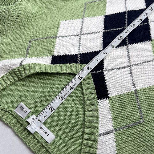 Liz Claiborne Women’s Size L Green Argyle Sweater V Neck 100% Cotton Large Navy - Picture 5 of 8
