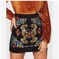 Floral Botanical Embroidered High-Rise Mini Skirt Size 8/10 Festival Rock Y2K