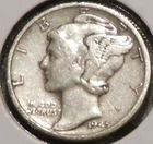 Silver Dime - Mercury - 1945-S (Sharper detail.  Looks cleaned.)