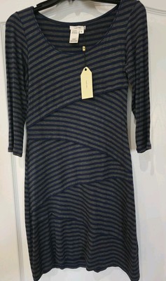Sophie MAX NEW Striped  Dress Navy Gray Layered Stretchy Medium Tags