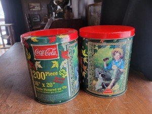 2 vintage coca cola puzzles And tin