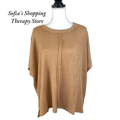 Zenana 2X / 3X Dolman Short Sleeve Jacquard Light Sweater Top Exposed Seam BEIGE