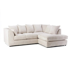 Cream Corner Jumbo Cord Couch L shape 4 Settee Right Hand Sofa