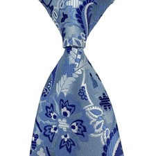New Luxury Paisley Light Blue White Jacquard Woven Men's Silk Skinny Tie Necktie