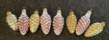 8 Pinecone Christmas Ornaments Colored Blown Glass Glitter 3 Inch