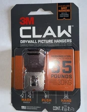 3M CLAW Drywall Picture Hangers, 65 Lb, Pack Of 2 Hangers