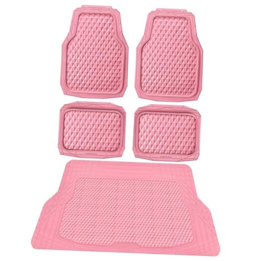 Heavy duty pink rubber car floor mats with cargo liners full set
