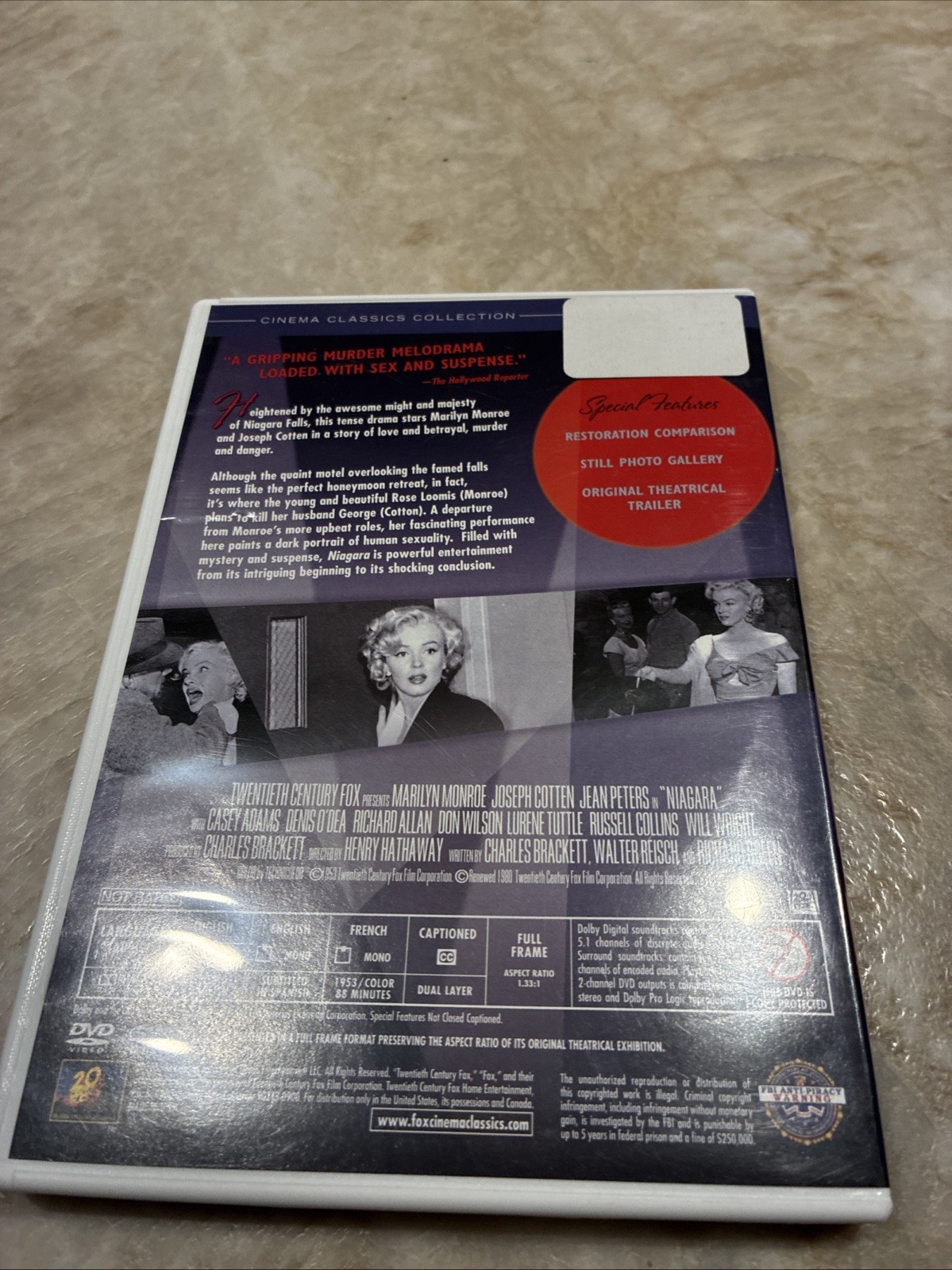 Niagara ~ Marilyn Monroe ~ DVD ~ Free Shipping