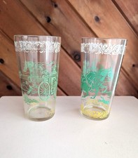 Pair of Vintage Old Times' Tumblers Featuring Horse Drawn Fire Truck Fire
