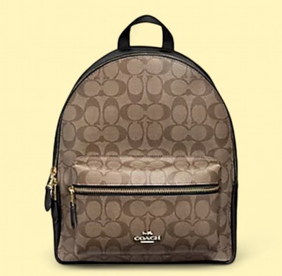 Charlie Backpack In Signature Canvas Coach Coach Black Khaki