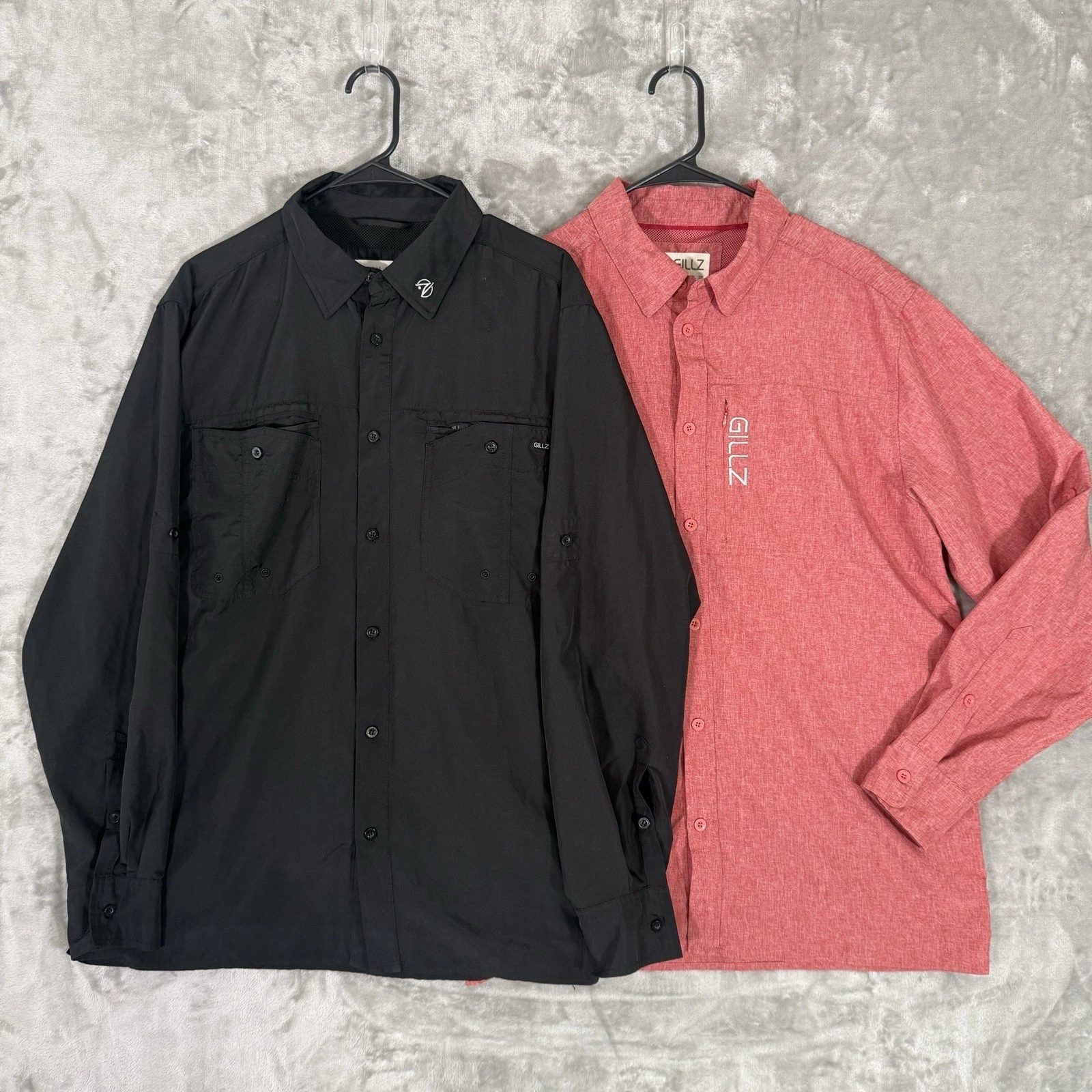 Lot of 2 Gillz Fishing Shirts Mens L Long Sleeve Ventilated Red Black Roll Tab
