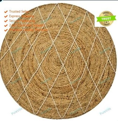 Hand Woven Jute Carpet Boho Area Rugs 4 x 4 Feet Indian Handmade