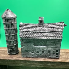 Boyd Perry Rawcliffe Pewter Dairy Barn Grain Silo Farm Diorama Mini Art Figurine