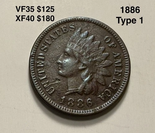 Toned 1886 INDIAN HEAD CENT TYPE 1 - With LIBERTY & DIAMONDS - XF EF