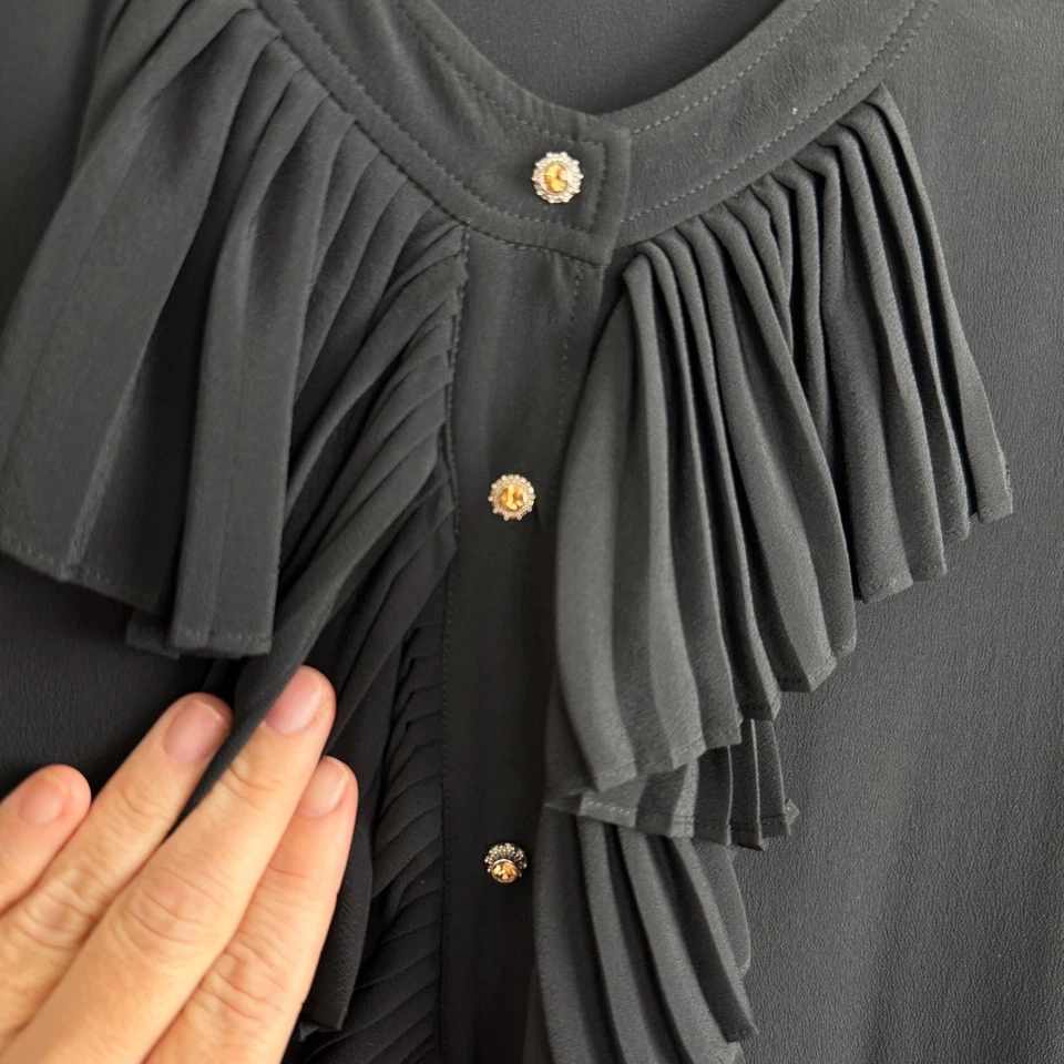 Blusa N°21 Numero Ventuno Negra Mezcla Seda Volantes Hecha en Italia 42 Elegante Foto 4 de 4