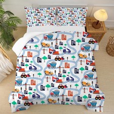 Cartoon Truck Comforter Set Twin: Construction Bedding Set for Boys Kids Chil...