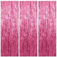 3 Pack Pink Backdrop Birthday Party Decorations Tinsel 39.4"W x 78.7"L,