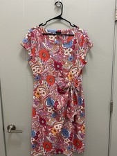 Talbots Dress Size L Cap Short Sleeve Floral Print Midi Side Bow Boho Resortwear