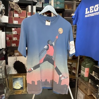 Sz M - 2005 Y2K Vintage Faded Jordan Brand Jumpman Skyline Gradient OG T Shirt 