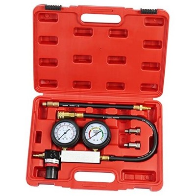 JoyFans Kit de probador de fugas de cilindro, medidor de presión doble Rojo -