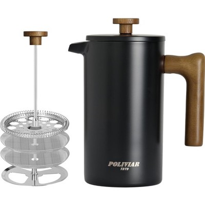 Poliviar French Press Kaffeebereiter 1 Liter Doppelwandig Schwarz