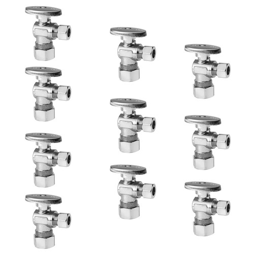 10PCS 1/2" Compression Angle Stop Valve | 1/4 Turn Chrome Brass Water Shutoff
