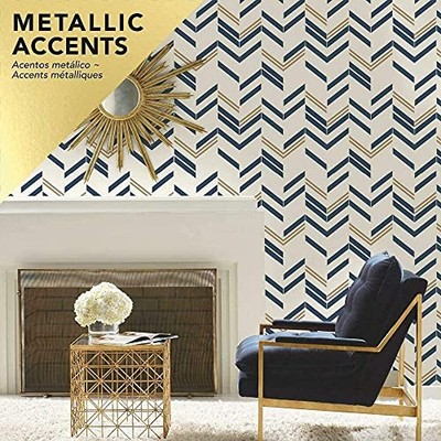 RoomMates RMK9002WP Blue Chevron Stripe Peel & Stick Wallpaper for