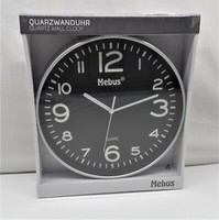 Wanduhr Mebus Quarz Uhr Analog 24,5Cm Schwarz Zeiger Ziffern Weiß 41808 Silber