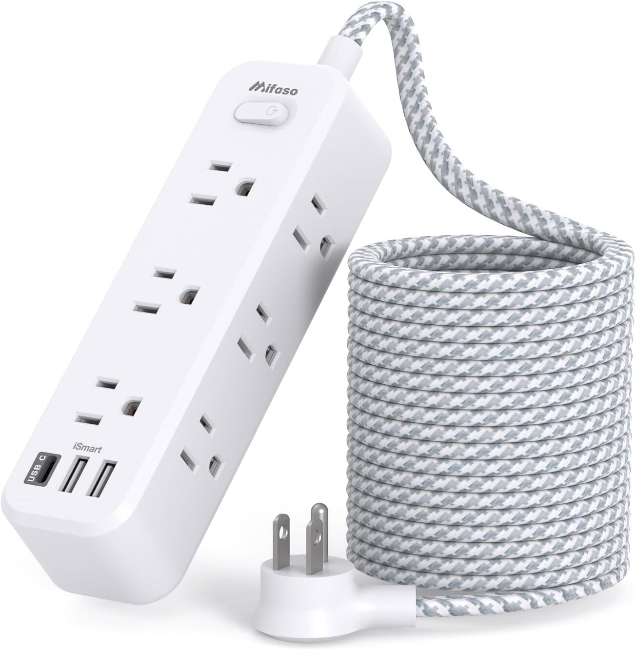 Extension Cord 15 ft, Surge Protector Power Strip, Long white-image