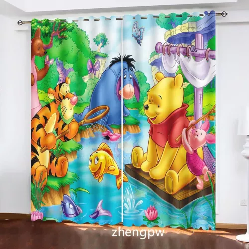 Paar dicke Thermo-Verdunkelungsvorhänge Winnie Puuh Cartoon Ring oben Ösen UK - Bild 20 von 28