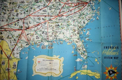 124d. AMERICAN AIRLINES SYSTEM MAP OF FLAGSHIPS,