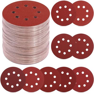 70Pcs 5 Inch 8-Hole Hook and Loop Sanding Discs 9 Mixed Grits Round Sandpaper