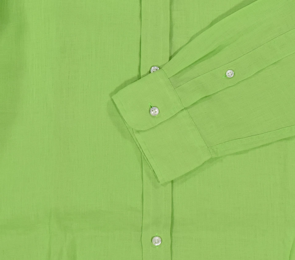 Ralph Lauren 紫色标签石灰绿色亚麻正装衬衫 15 - 33/34 全新 $395 — 第 2/2 张图片