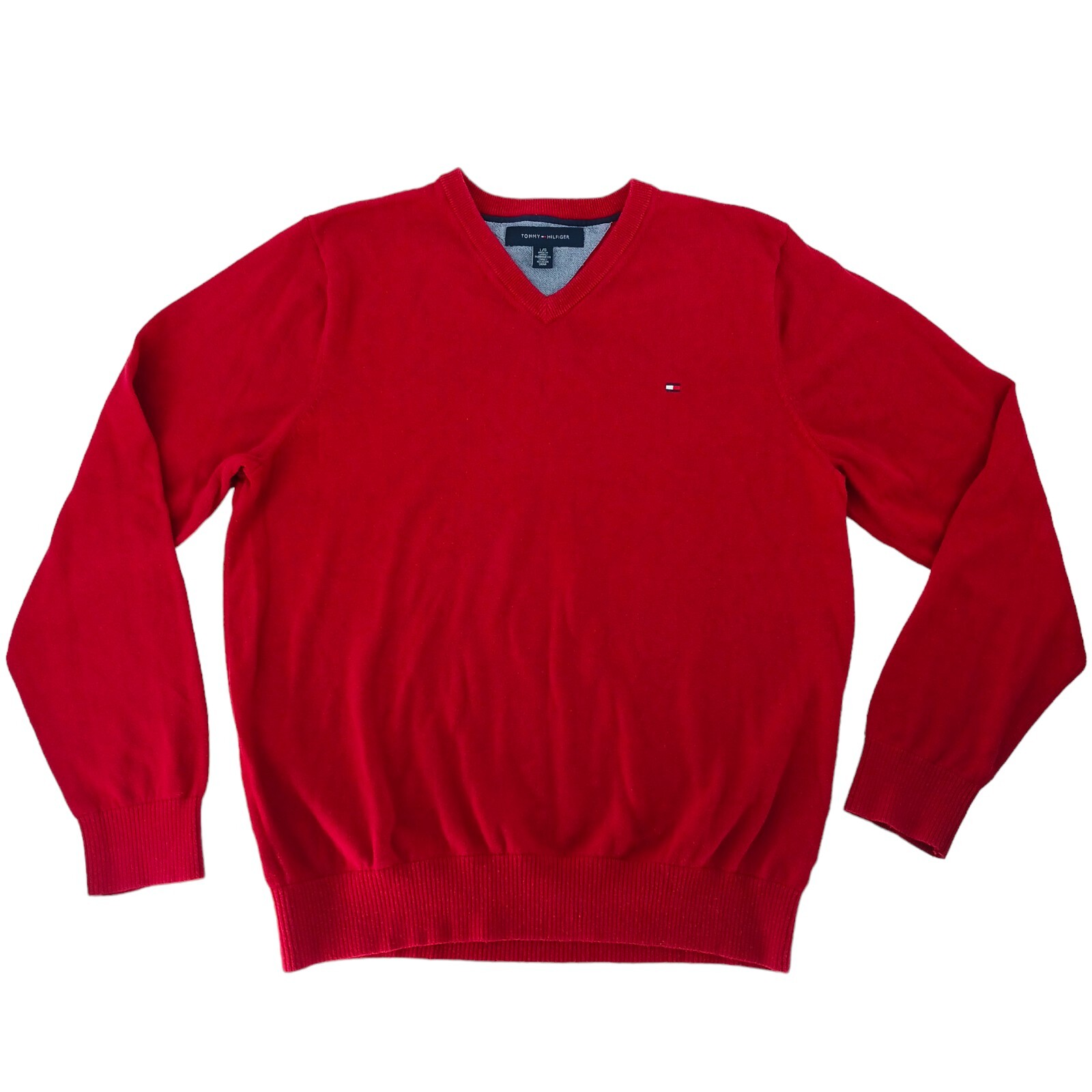 Tommy Hilfiger Men's Red V Neck Sweater VTG Size L/G eBay